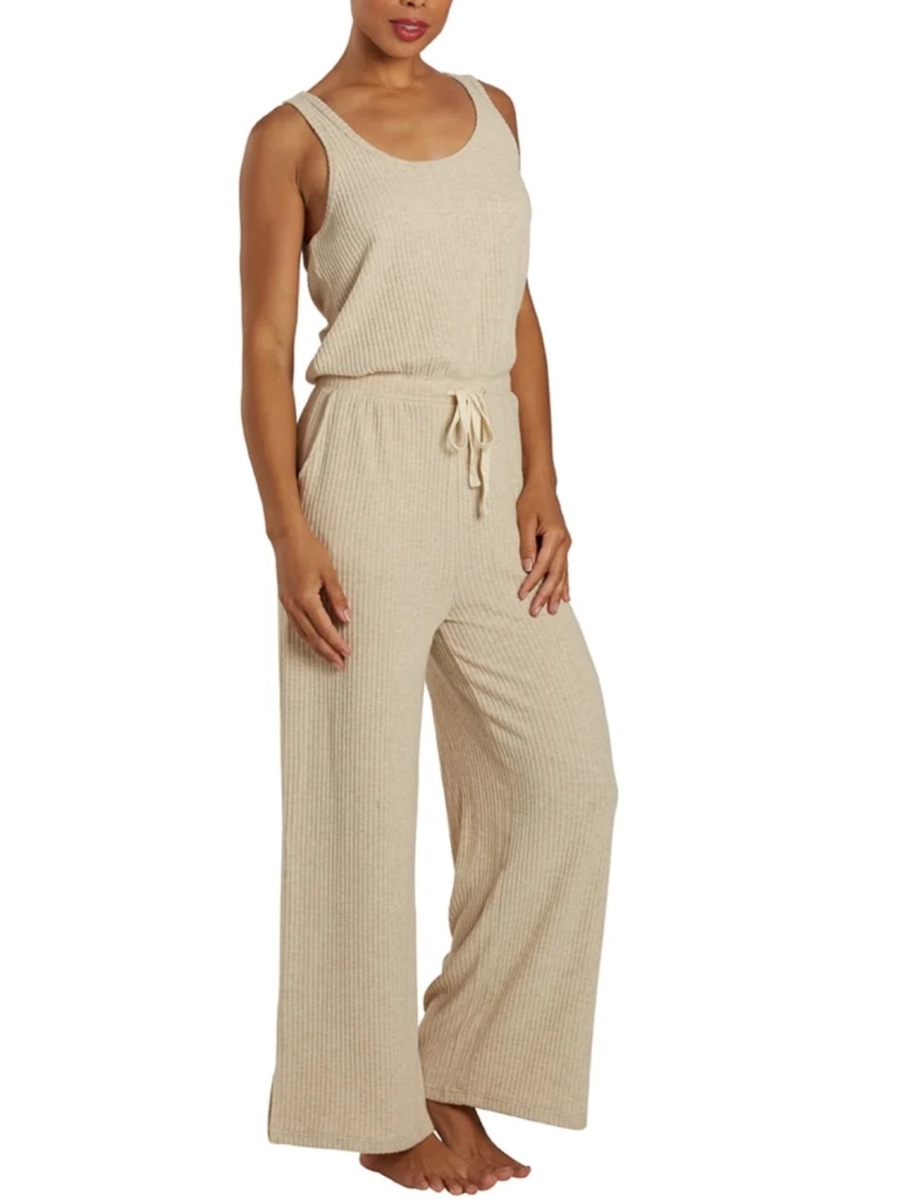 NWT Spiritual Gangster Ballet Rib Wide Leg Perfect Jumpsuit in Heather Oatmeal